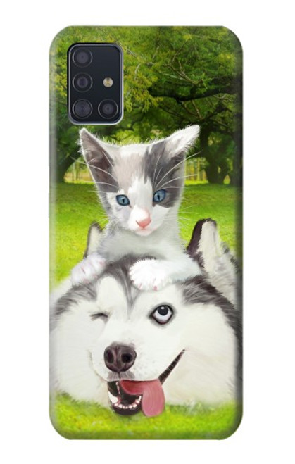 W3795 Grumpy Kitten Cat Playful Siberian Husky Dog Paint Hülle Schutzhülle Taschen und Leder Flip für Samsung Galaxy A51 5G