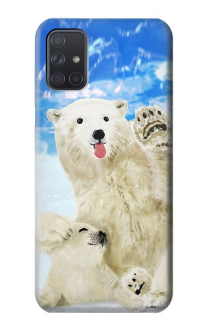 W3794 Arctic Polar Bear in Love with Seal Paint Hülle Schutzhülle Taschen und Leder Flip für Samsung Galaxy A71 5G