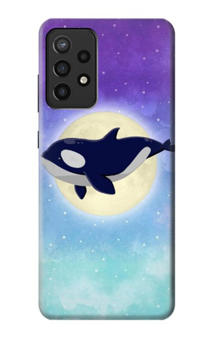 W3807 Killer Whale Orca Moon Pastel Fantasy Hülle Schutzhülle Taschen und Leder Flip für Samsung Galaxy A72, Galaxy A72 5G