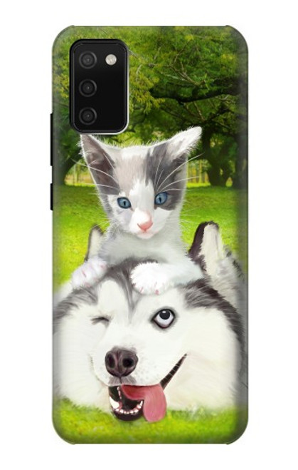 W3795 Grumpy Kitten Cat Playful Siberian Husky Dog Paint Hülle Schutzhülle Taschen und Leder Flip für Samsung Galaxy A02s, Galaxy M02s