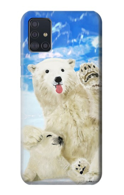 W3794 Arctic Polar Bear in Love with Seal Paint Hülle Schutzhülle Taschen und Leder Flip für Samsung Galaxy A51