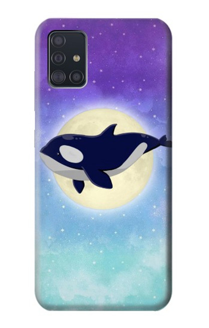 W3807 Killer Whale Orca Moon Pastel Fantasy Hülle Schutzhülle Taschen und Leder Flip für Samsung Galaxy A51