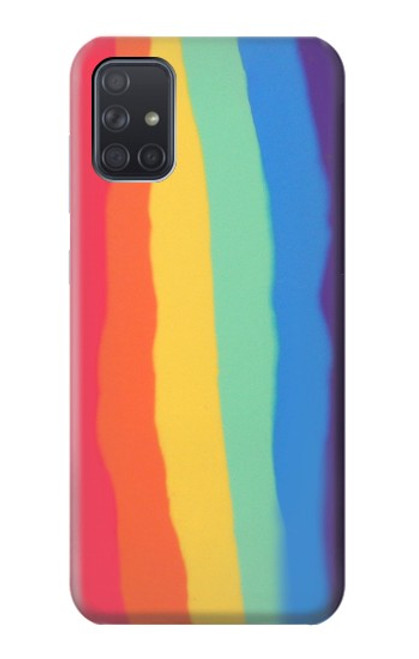 W3799 Cute Vertical Watercolor Rainbow Hülle Schutzhülle Taschen und Leder Flip für Samsung Galaxy A71