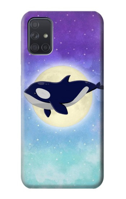 W3807 Killer Whale Orca Moon Pastel Fantasy Hülle Schutzhülle Taschen und Leder Flip für Samsung Galaxy A71