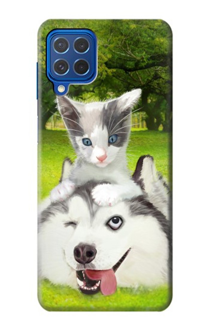 W3795 Grumpy Kitten Cat Playful Siberian Husky Dog Paint Hülle Schutzhülle Taschen und Leder Flip für Samsung Galaxy M62