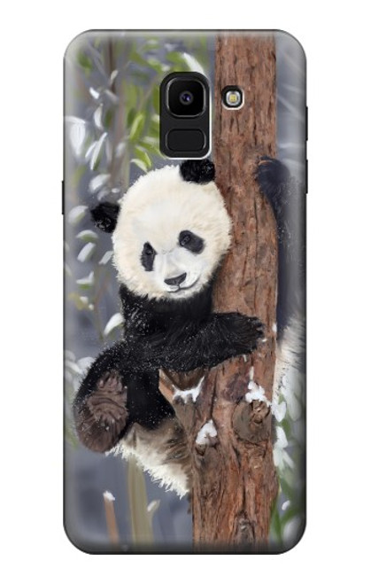 W3793 Cute Baby Panda Snow Painting Hülle Schutzhülle Taschen und Leder Flip für Samsung Galaxy J6 (2018)