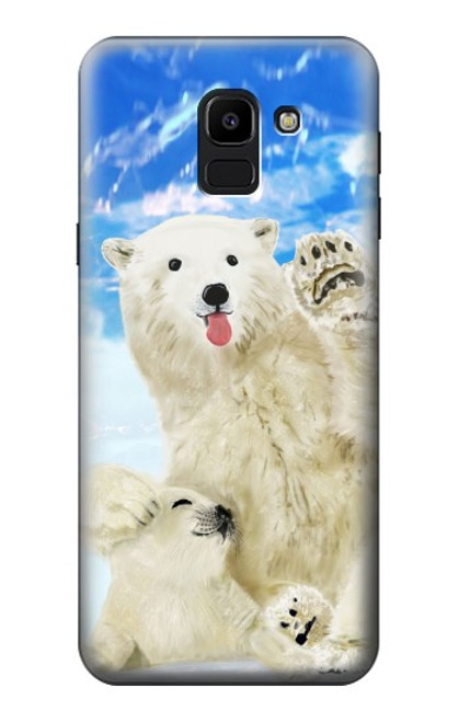 W3794 Arctic Polar Bear in Love with Seal Paint Hülle Schutzhülle Taschen und Leder Flip für Samsung Galaxy J6 (2018)