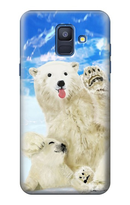 W3794 Arctic Polar Bear in Love with Seal Paint Hülle Schutzhülle Taschen und Leder Flip für Samsung Galaxy A6 (2018)