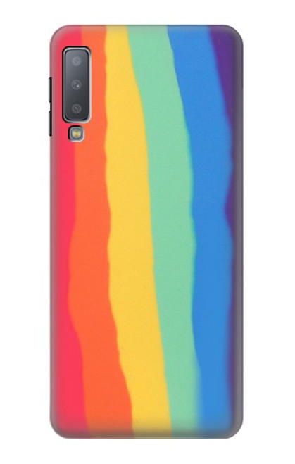 W3799 Cute Vertical Watercolor Rainbow Hülle Schutzhülle Taschen und Leder Flip für Samsung Galaxy A7 (2018)