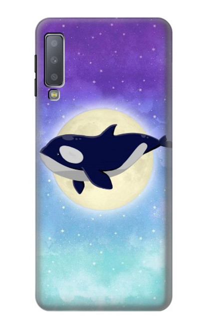 W3807 Killer Whale Orca Moon Pastel Fantasy Hülle Schutzhülle Taschen und Leder Flip für Samsung Galaxy A7 (2018)