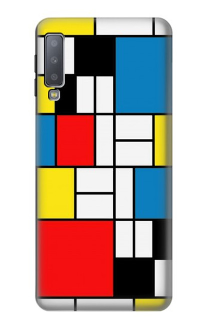 W3814 Piet Mondrian Line Art Composition Hülle Schutzhülle Taschen und Leder Flip für Samsung Galaxy A7 (2018)