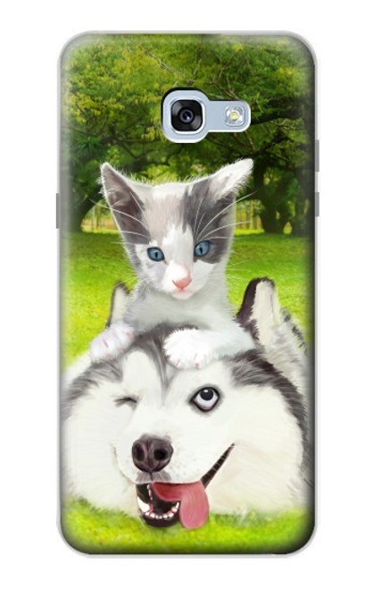 W3795 Grumpy Kitten Cat Playful Siberian Husky Dog Paint Hülle Schutzhülle Taschen und Leder Flip für Samsung Galaxy A5 (2017)