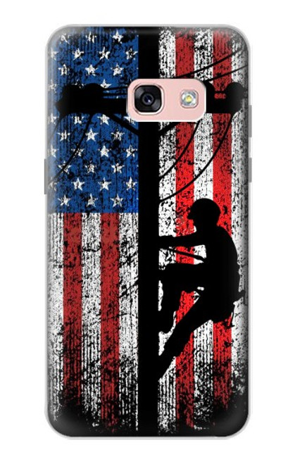 W3803 Electrician Lineman American Flag Hülle Schutzhülle Taschen und Leder Flip für Samsung Galaxy A3 (2017)