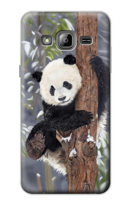 W3793 Cute Baby Panda Snow Painting Hülle Schutzhülle Taschen und Leder Flip für Samsung Galaxy J3 (2016)