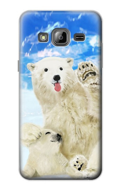 W3794 Arctic Polar Bear in Love with Seal Paint Hülle Schutzhülle Taschen und Leder Flip für Samsung Galaxy J3 (2016)