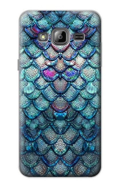 W3809 Mermaid Fish Scale Hülle Schutzhülle Taschen und Leder Flip für Samsung Galaxy J3 (2016)