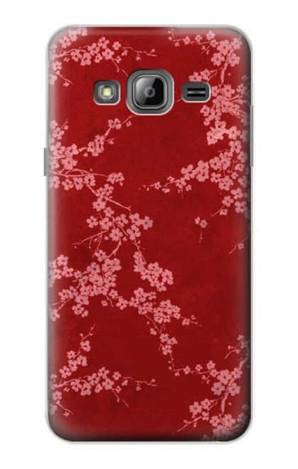 W3817 Red Floral Cherry blossom Pattern Hülle Schutzhülle Taschen und Leder Flip für Samsung Galaxy J3 (2016)