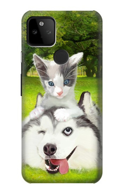 W3795 Grumpy Kitten Cat Playful Siberian Husky Dog Paint Hülle Schutzhülle Taschen und Leder Flip für Google Pixel 5A 5G