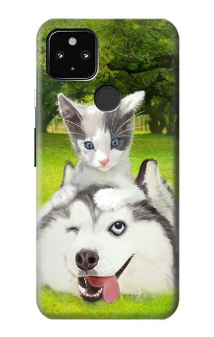 W3795 Grumpy Kitten Cat Playful Siberian Husky Dog Paint Hülle Schutzhülle Taschen und Leder Flip für Google Pixel 4a 5G