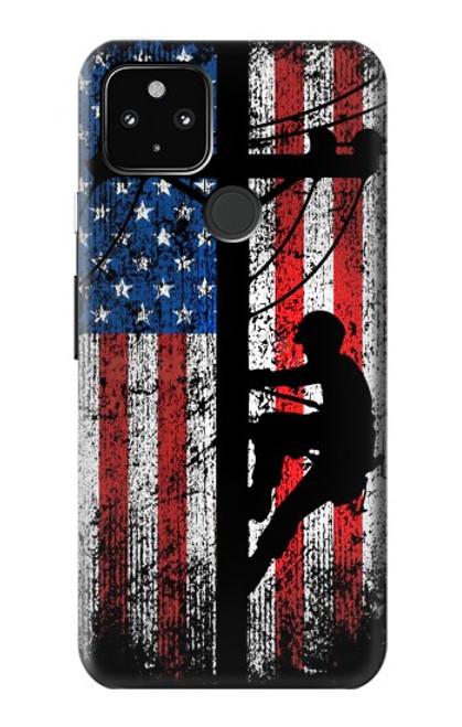 W3803 Electrician Lineman American Flag Hülle Schutzhülle Taschen und Leder Flip für Google Pixel 4a 5G