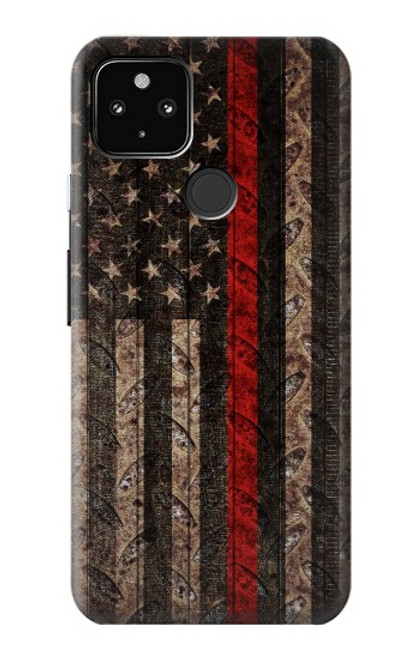 W3804 Fire Fighter Metal Red Line Flag Graphic Hülle Schutzhülle Taschen und Leder Flip für Google Pixel 4a 5G