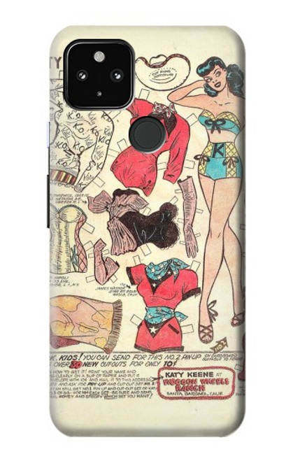 W3820 Vintage Cowgirl Fashion Paper Doll Hülle Schutzhülle Taschen und Leder Flip für Google Pixel 4a 5G