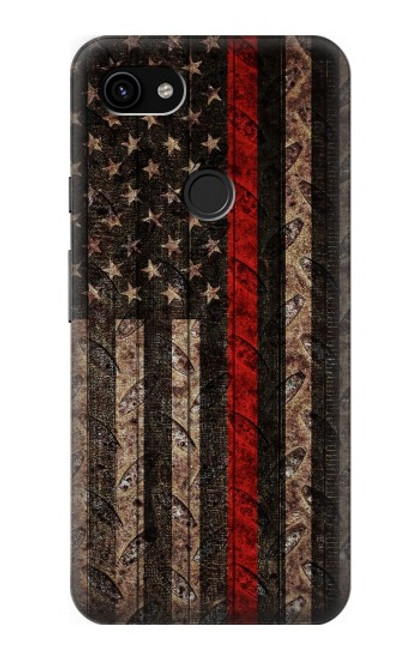 W3804 Fire Fighter Metal Red Line Flag Graphic Hülle Schutzhülle Taschen und Leder Flip für Google Pixel 3a XL