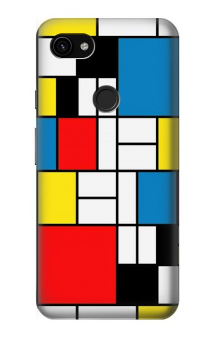 W3814 Piet Mondrian Line Art Composition Hülle Schutzhülle Taschen und Leder Flip für Google Pixel 3a XL