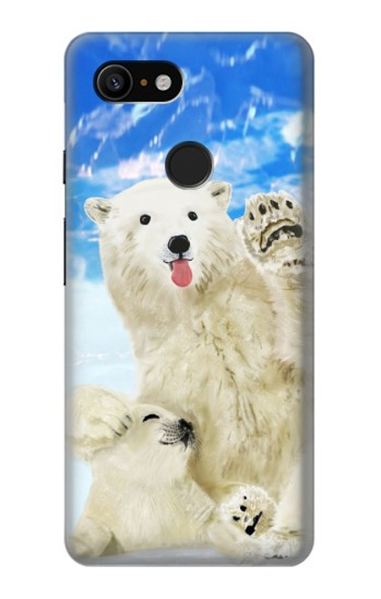 W3794 Arctic Polar Bear in Love with Seal Paint Hülle Schutzhülle Taschen und Leder Flip für Google Pixel 3