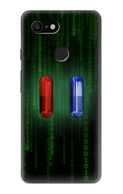 W3816 Red Pill Blue Pill Capsule Hülle Schutzhülle Taschen und Leder Flip für Google Pixel 3