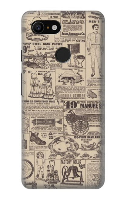 W3819 Retro Vintage Paper Hülle Schutzhülle Taschen und Leder Flip für Google Pixel 3