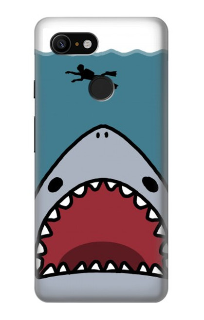 W3825 Cartoon Shark Sea Diving Hülle Schutzhülle Taschen und Leder Flip für Google Pixel 3