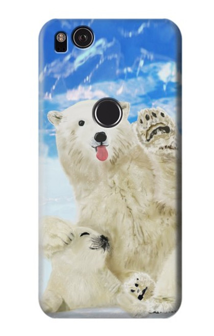 W3794 Arctic Polar Bear in Love with Seal Paint Hülle Schutzhülle Taschen und Leder Flip für Google Pixel 2