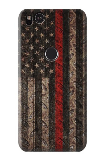 W3804 Fire Fighter Metal Red Line Flag Graphic Hülle Schutzhülle Taschen und Leder Flip für Google Pixel 2