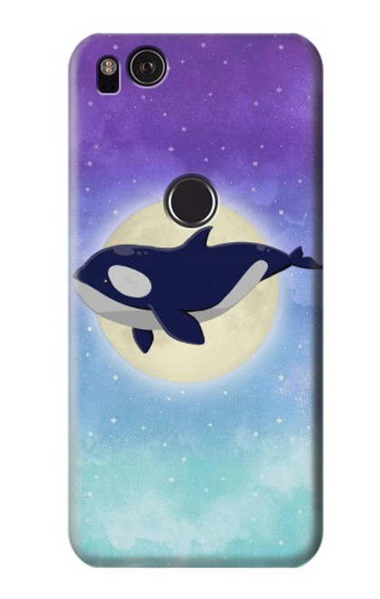 W3807 Killer Whale Orca Moon Pastel Fantasy Hülle Schutzhülle Taschen und Leder Flip für Google Pixel 2