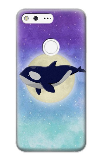 W3807 Killer Whale Orca Moon Pastel Fantasy Hülle Schutzhülle Taschen und Leder Flip für Google Pixel XL