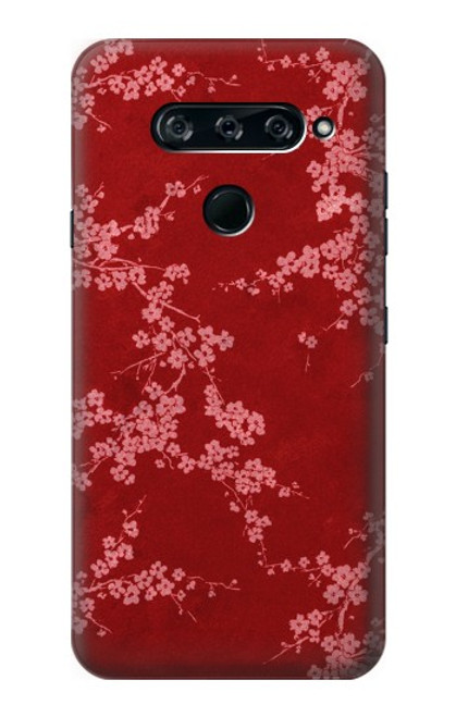 W3817 Red Floral Cherry blossom Pattern Hülle Schutzhülle Taschen und Leder Flip für LG V40, LG V40 ThinQ