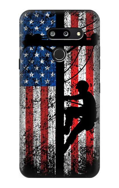 W3803 Electrician Lineman American Flag Hülle Schutzhülle Taschen und Leder Flip für LG G8 ThinQ