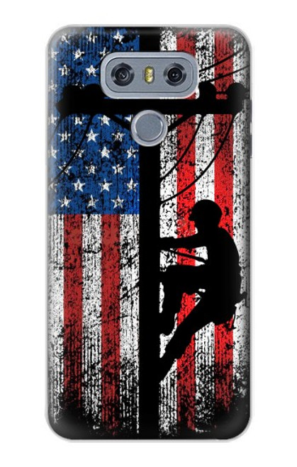 W3803 Electrician Lineman American Flag Hülle Schutzhülle Taschen und Leder Flip für LG G6