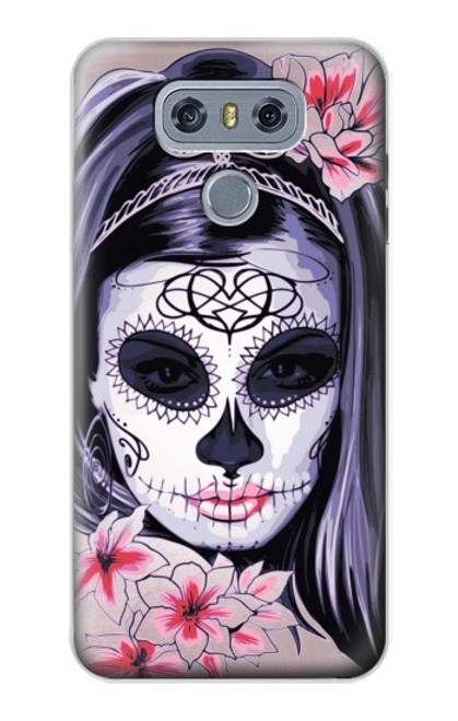 W3821 Sugar Skull Steam Punk Girl Gothic Hülle Schutzhülle Taschen und Leder Flip für LG G6