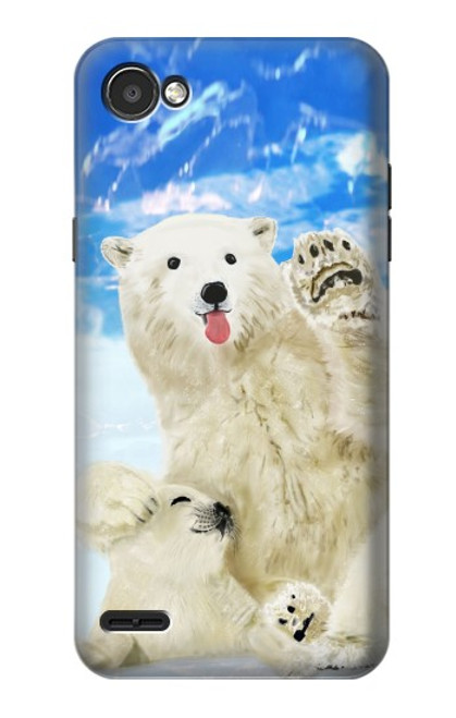 W3794 Arctic Polar Bear in Love with Seal Paint Hülle Schutzhülle Taschen und Leder Flip für LG Q6