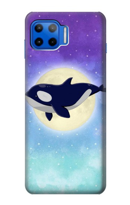 W3807 Killer Whale Orca Moon Pastel Fantasy Hülle Schutzhülle Taschen und Leder Flip für Motorola Moto G 5G Plus