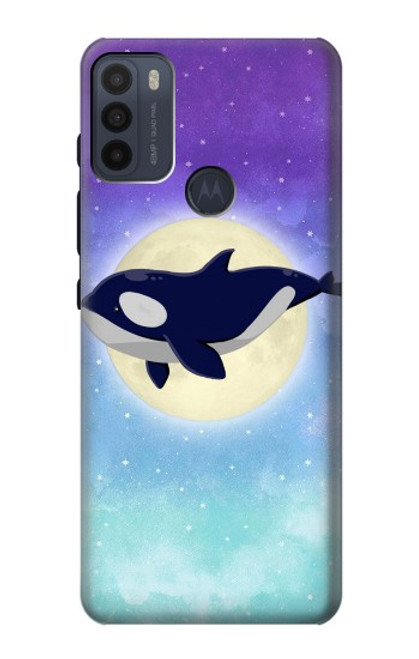 W3807 Killer Whale Orca Moon Pastel Fantasy Hülle Schutzhülle Taschen und Leder Flip für Motorola Moto G50