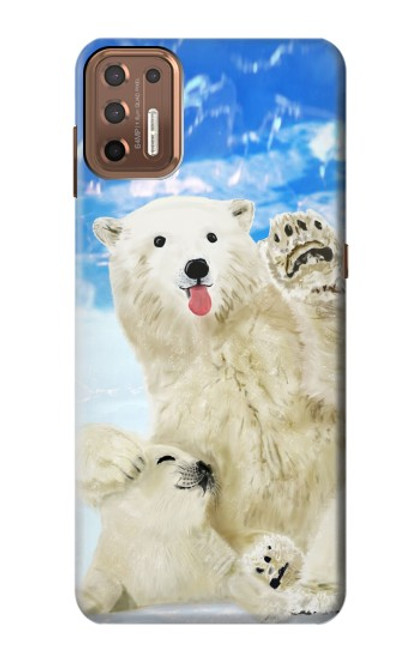 W3794 Arctic Polar Bear in Love with Seal Paint Hülle Schutzhülle Taschen und Leder Flip für Motorola Moto G9 Plus