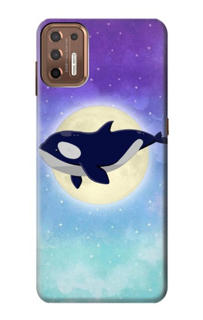 W3807 Killer Whale Orca Moon Pastel Fantasy Hülle Schutzhülle Taschen und Leder Flip für Motorola Moto G9 Plus