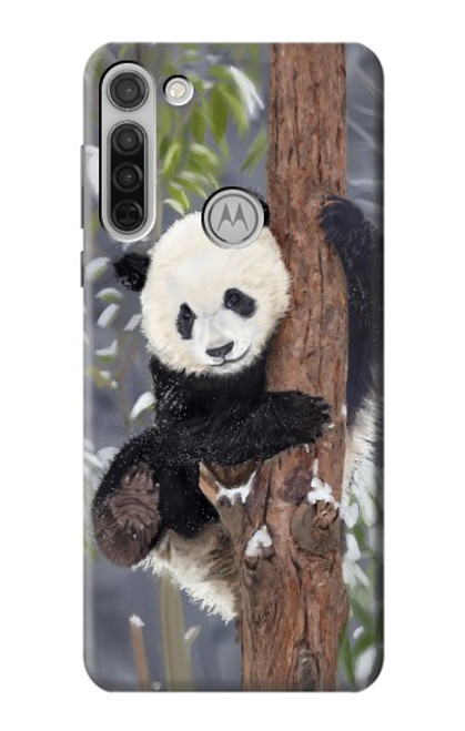 W3793 Cute Baby Panda Snow Painting Hülle Schutzhülle Taschen und Leder Flip für Motorola Moto G8