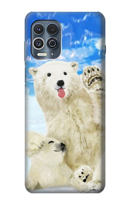 W3794 Arctic Polar Bear in Love with Seal Paint Hülle Schutzhülle Taschen und Leder Flip für Motorola Edge S