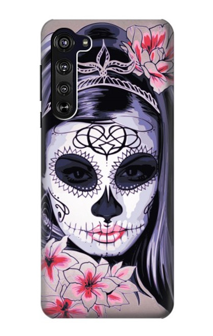 W3821 Sugar Skull Steam Punk Girl Gothic Hülle Schutzhülle Taschen und Leder Flip für Motorola Edge