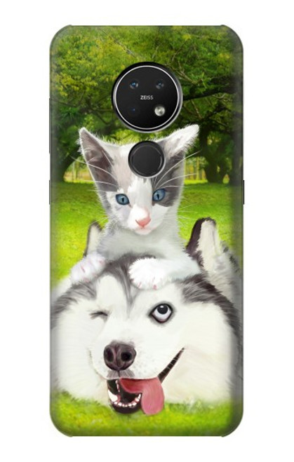 W3795 Grumpy Kitten Cat Playful Siberian Husky Dog Paint Hülle Schutzhülle Taschen und Leder Flip für Nokia 7.2
