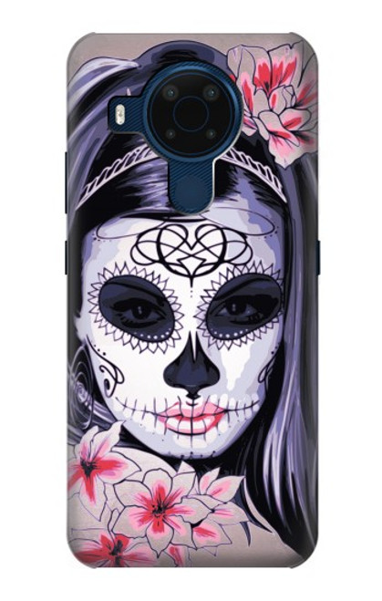 W3821 Sugar Skull Steam Punk Girl Gothic Hülle Schutzhülle Taschen und Leder Flip für Nokia 5.4